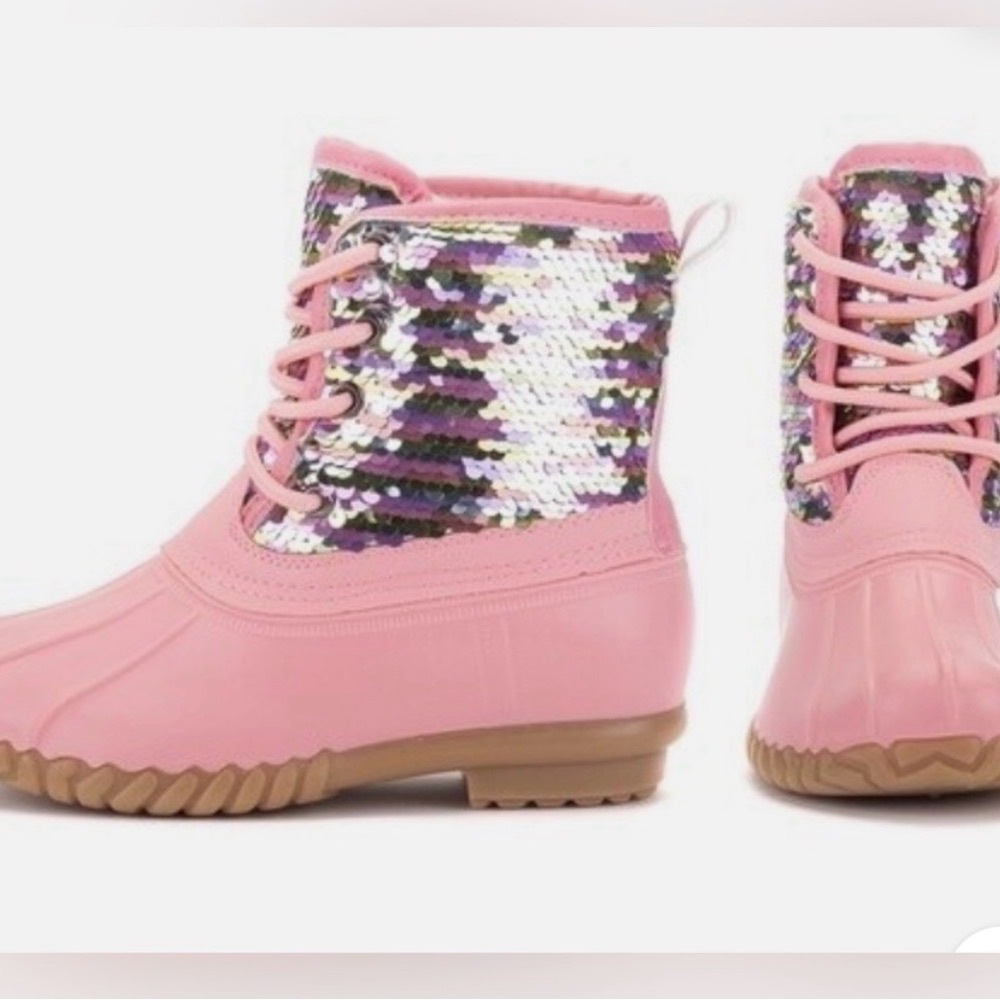 Olivia Miller Pink Sequin Kids Snow Duck Boots Size 2